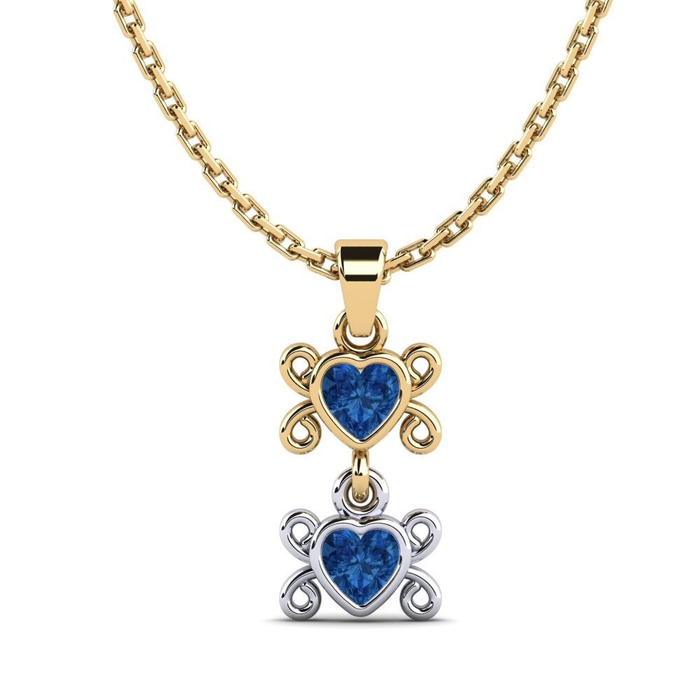 14k Oro Amarillo & Blanco Circonita Azul Oscuro Colgante de Mujer Arrim
