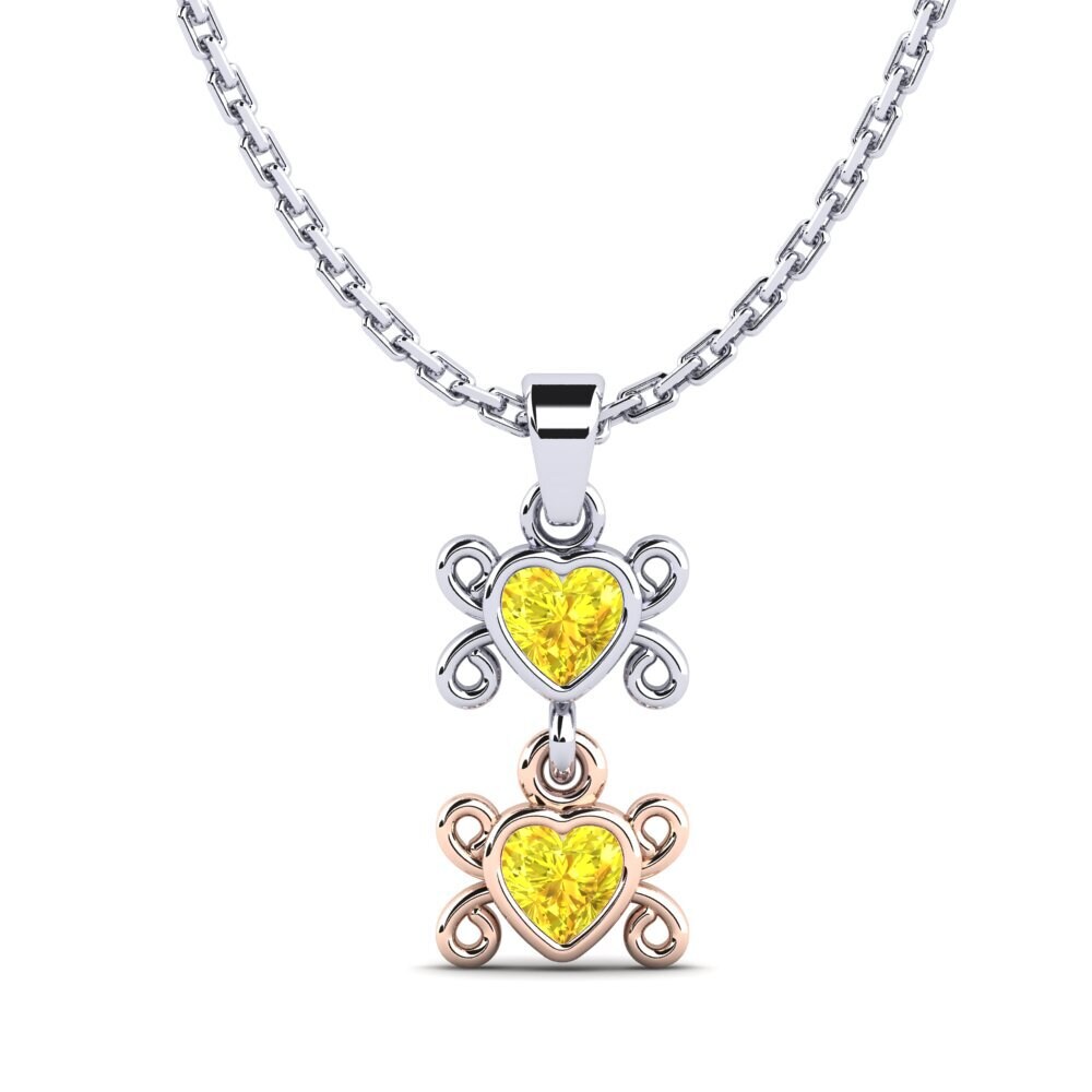 14k Oro Blanco & Rosa Zafiro amarillo Colgante de Mujer Arrim