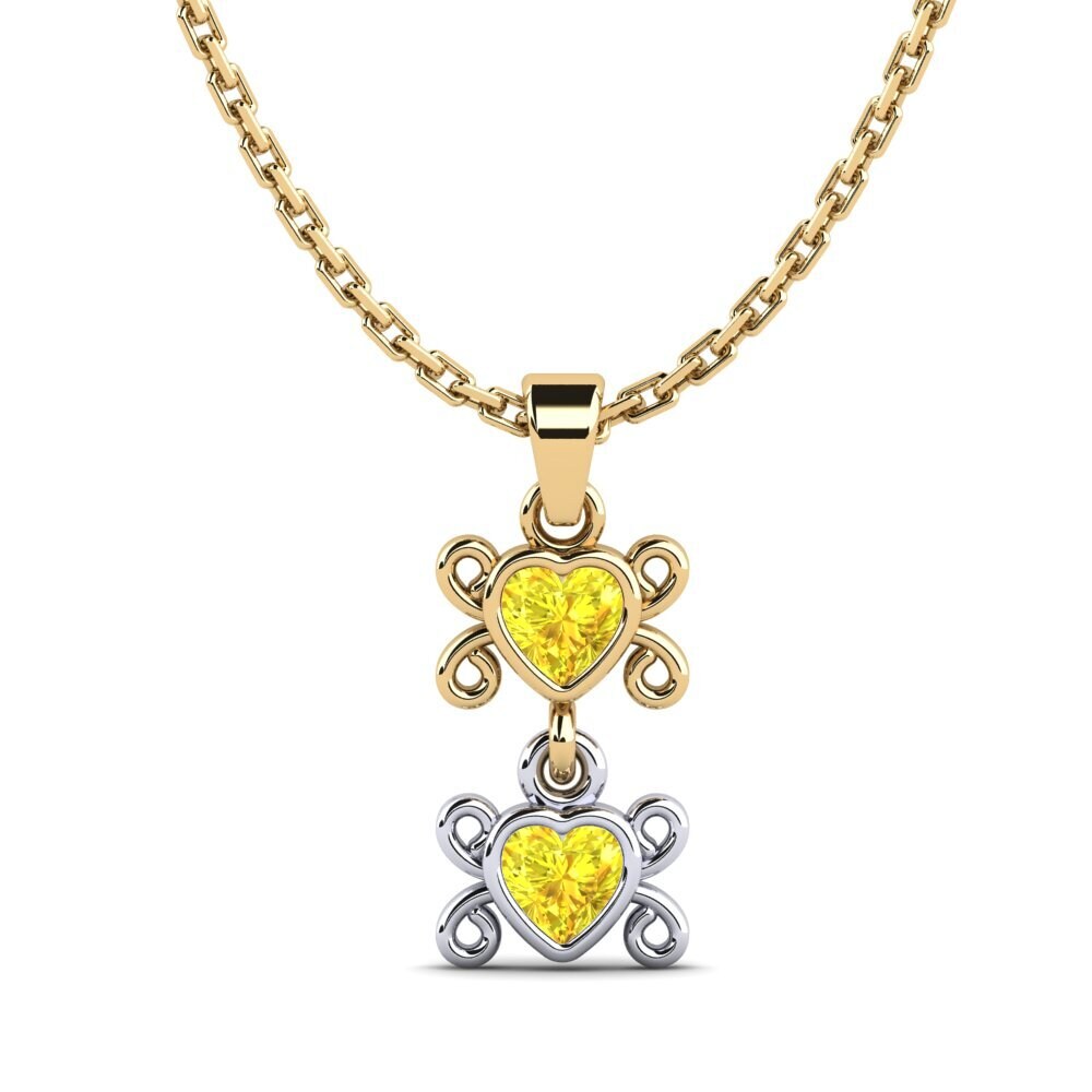 14k Oro Amarillo & Blanco Zafiro amarillo Colgante de Mujer Arrim