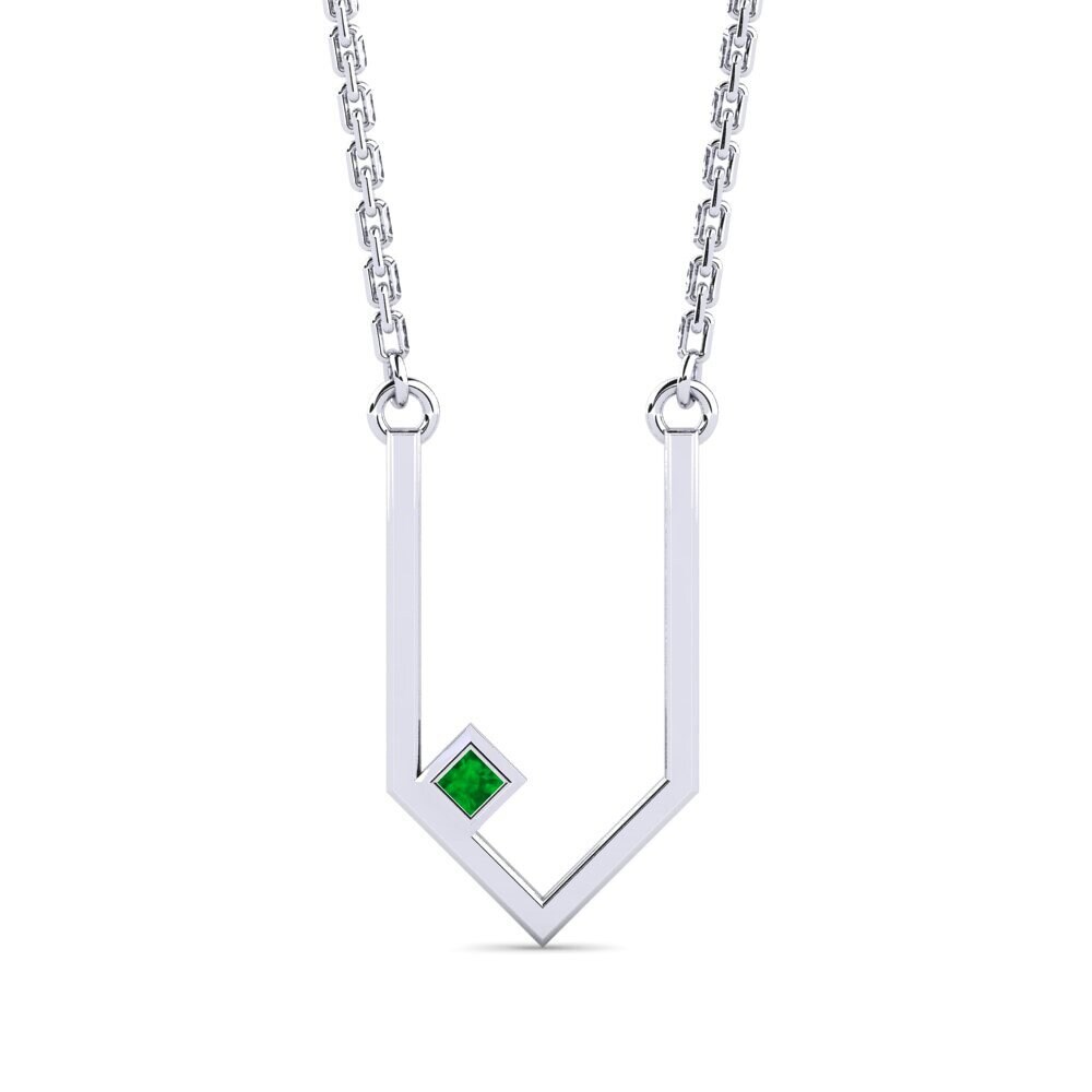 14k Oro Blanco Esmeralda Collar de Mujer Begiste