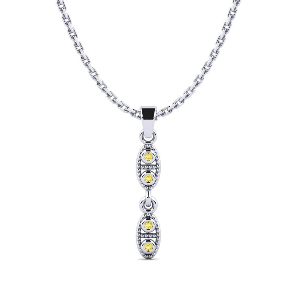 18k Oro Blanco Zafiro amarillo Colgante de Mujer Capass