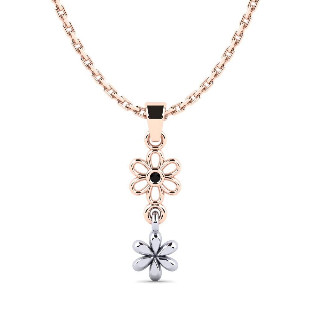 14k Oro Rosa & Blanco Zafiro negro Colgante de Mujer Cluckh