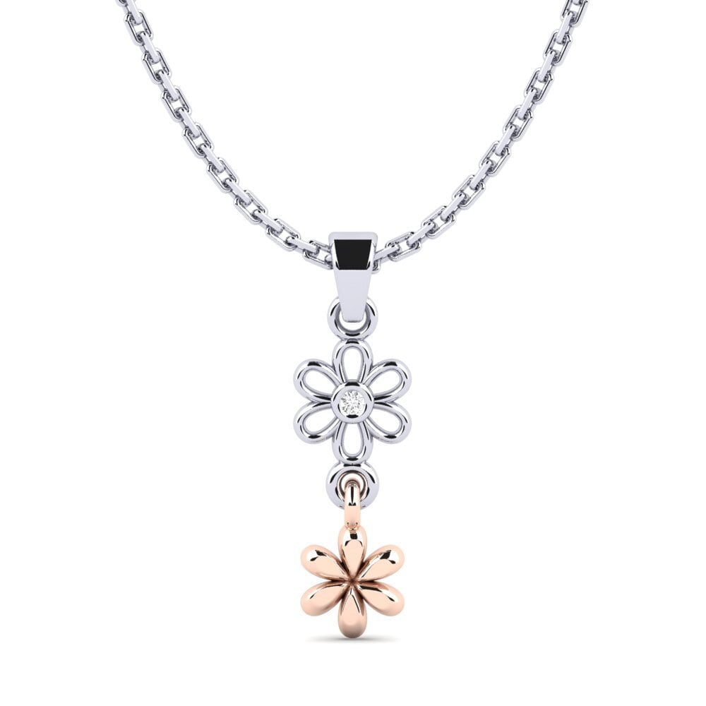 18k Oro Blanco & Rosa Zafiro blanco Colgante de Mujer Cluckh