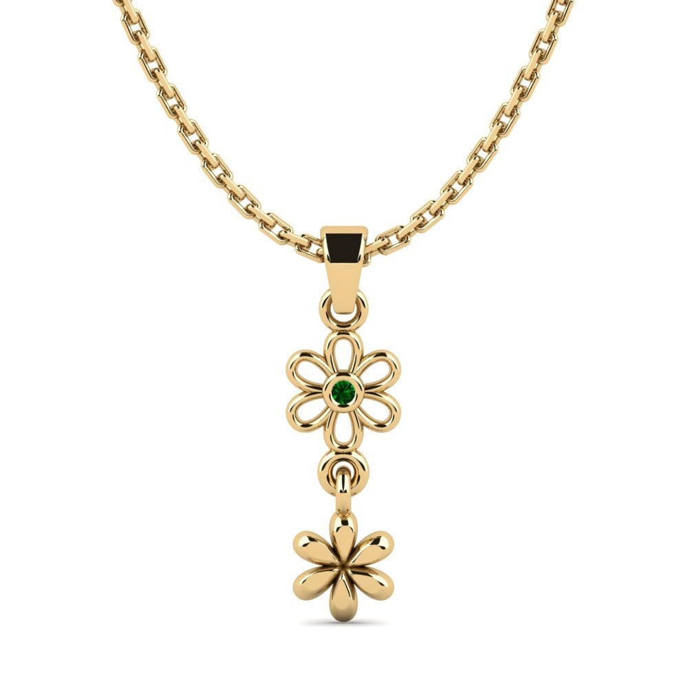 9k Oro Amarillo Circonita Verde Colgante de Mujer Cluckh