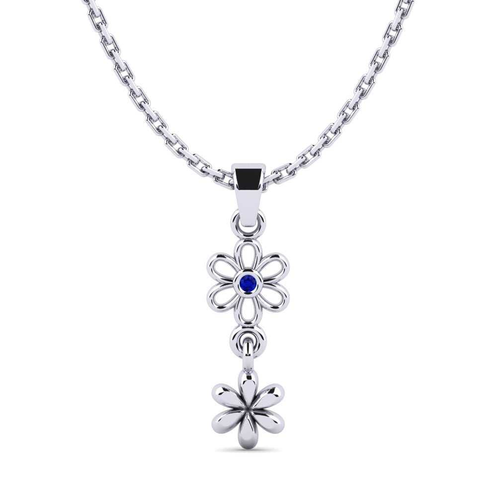 18k Oro Blanco Zafiro Colgante de Mujer Cluckh