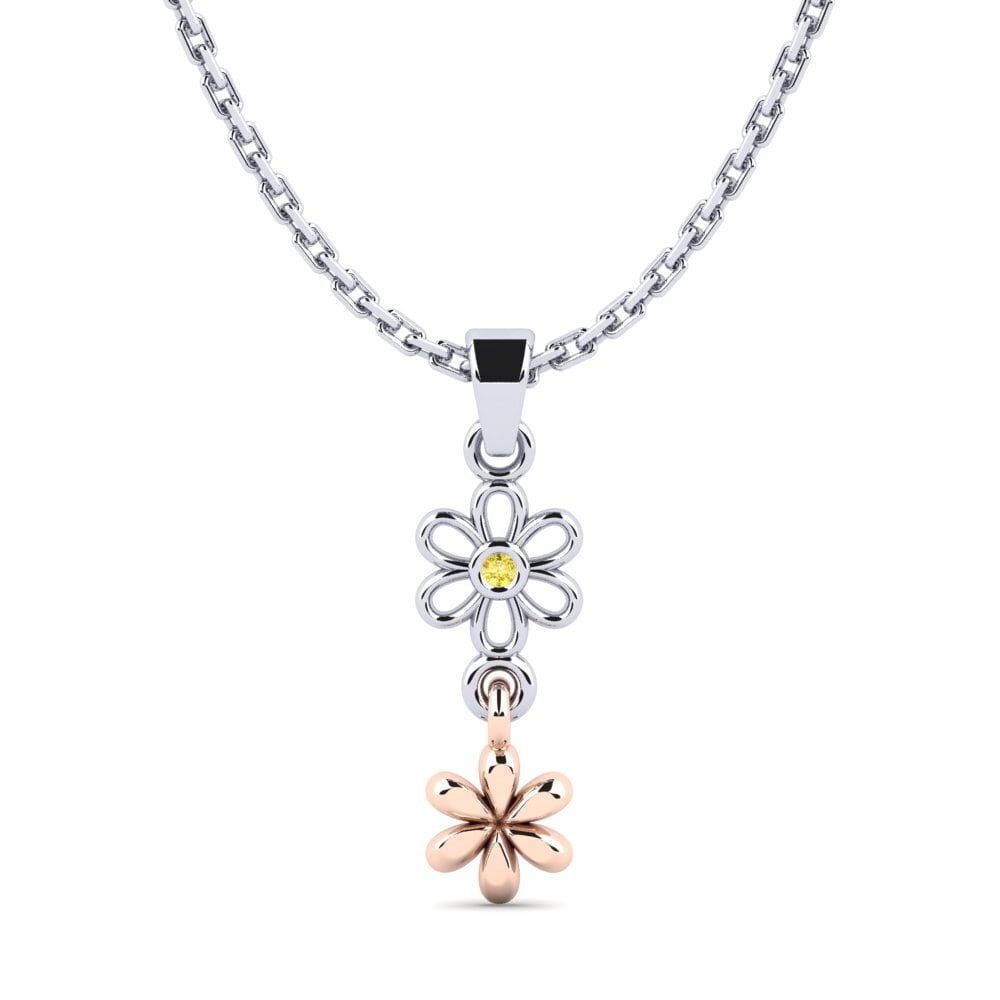 14k Oro Blanco & Rosa Zafiro amarillo Colgante de Mujer Cluckh