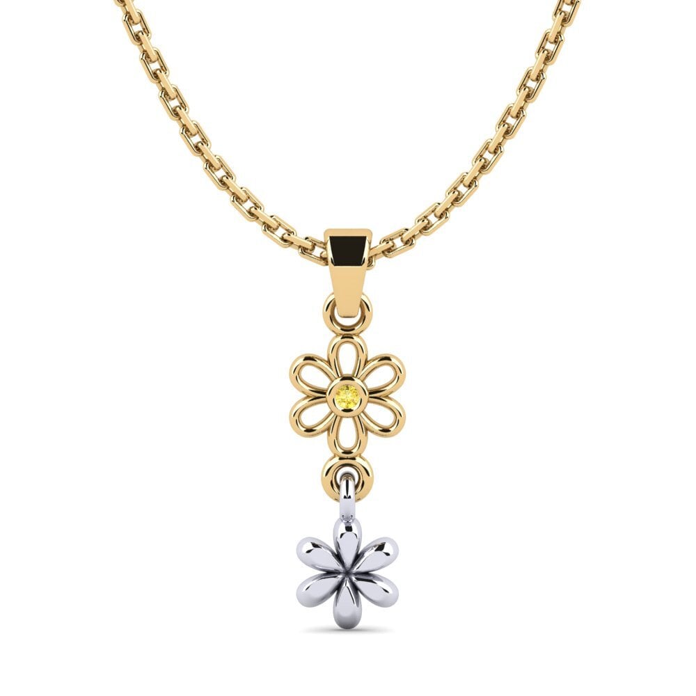 14k Oro Amarillo & Blanco Zafiro amarillo Colgante de Mujer Cluckh