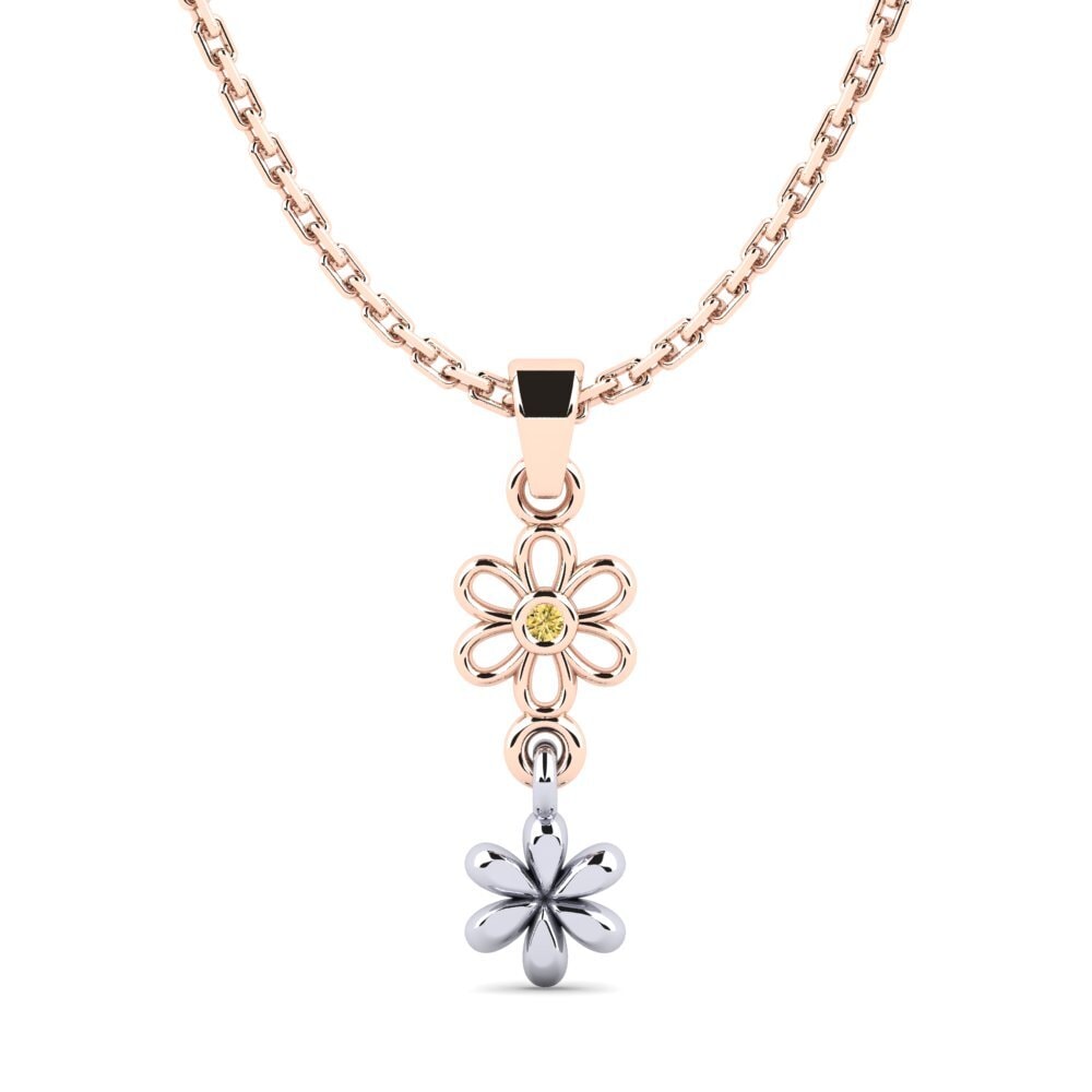 9k Oro Rosa & Blanco Diamante Amarillo Colgante de Mujer Cluckh