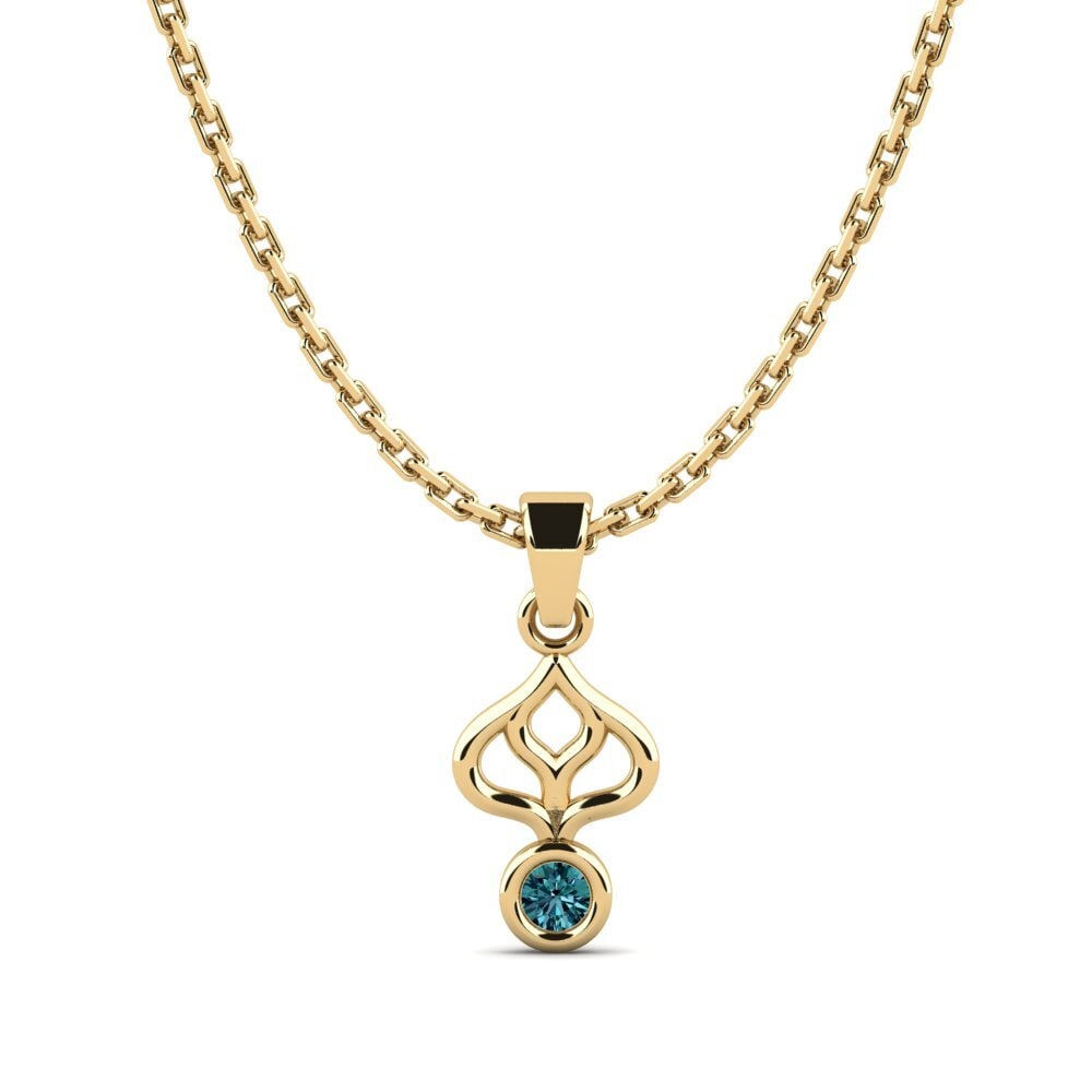 14k Oro Amarillo Diamante Azul Colgante de Mujer Commiti