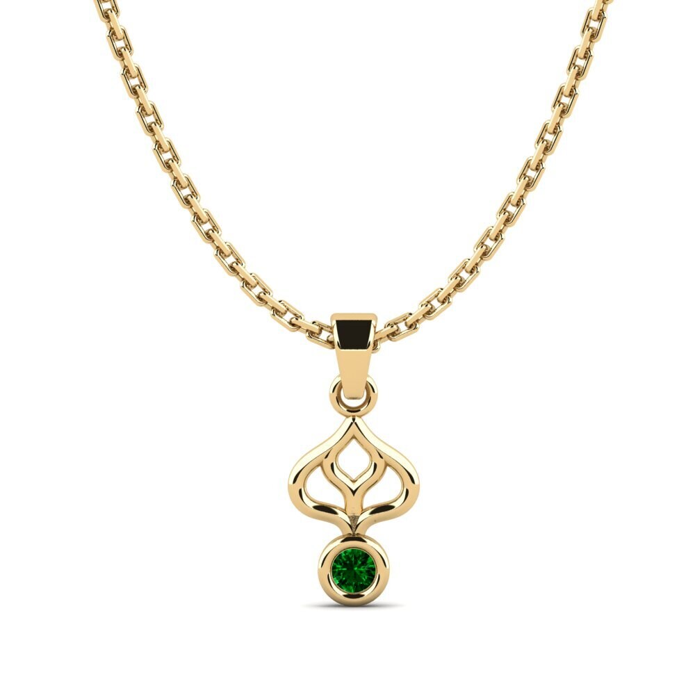 9k Oro Amarillo Circonita Verde Colgante de Mujer Commiti