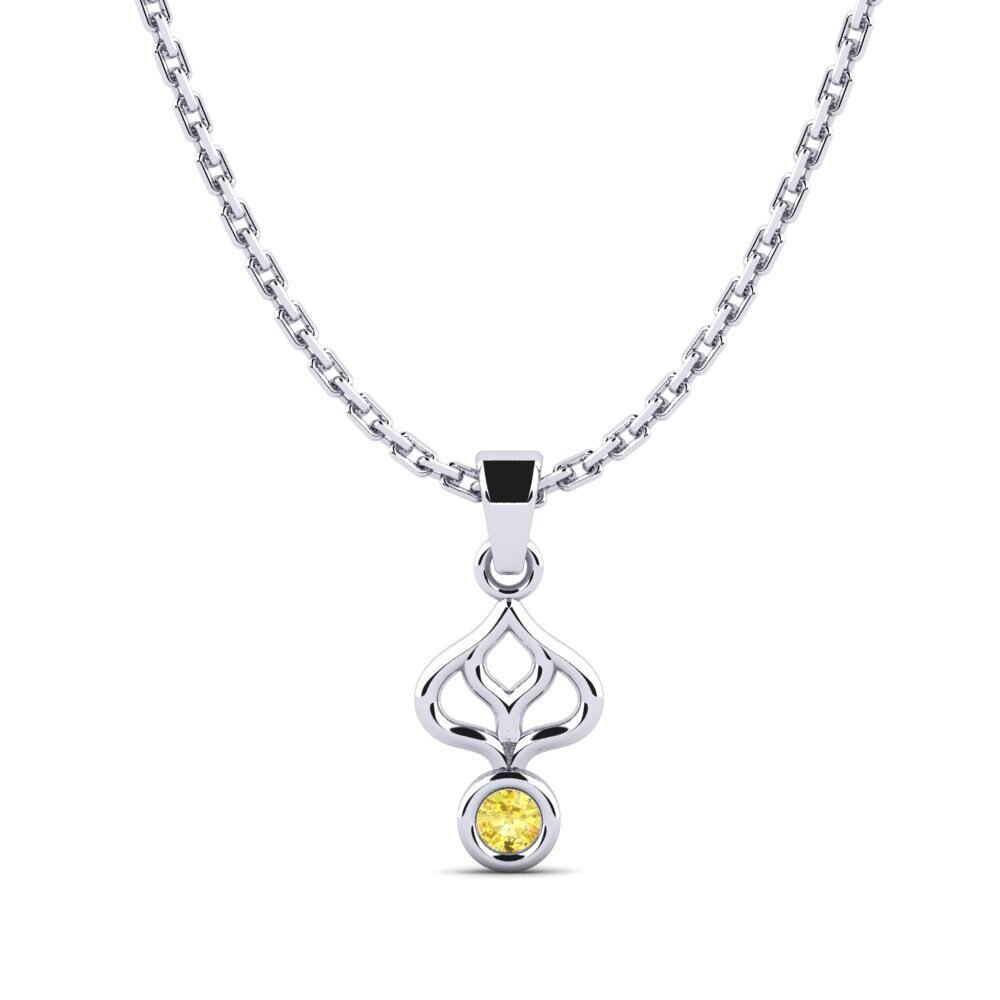 18k Oro Blanco Zafiro amarillo Colgante de Mujer Commiti