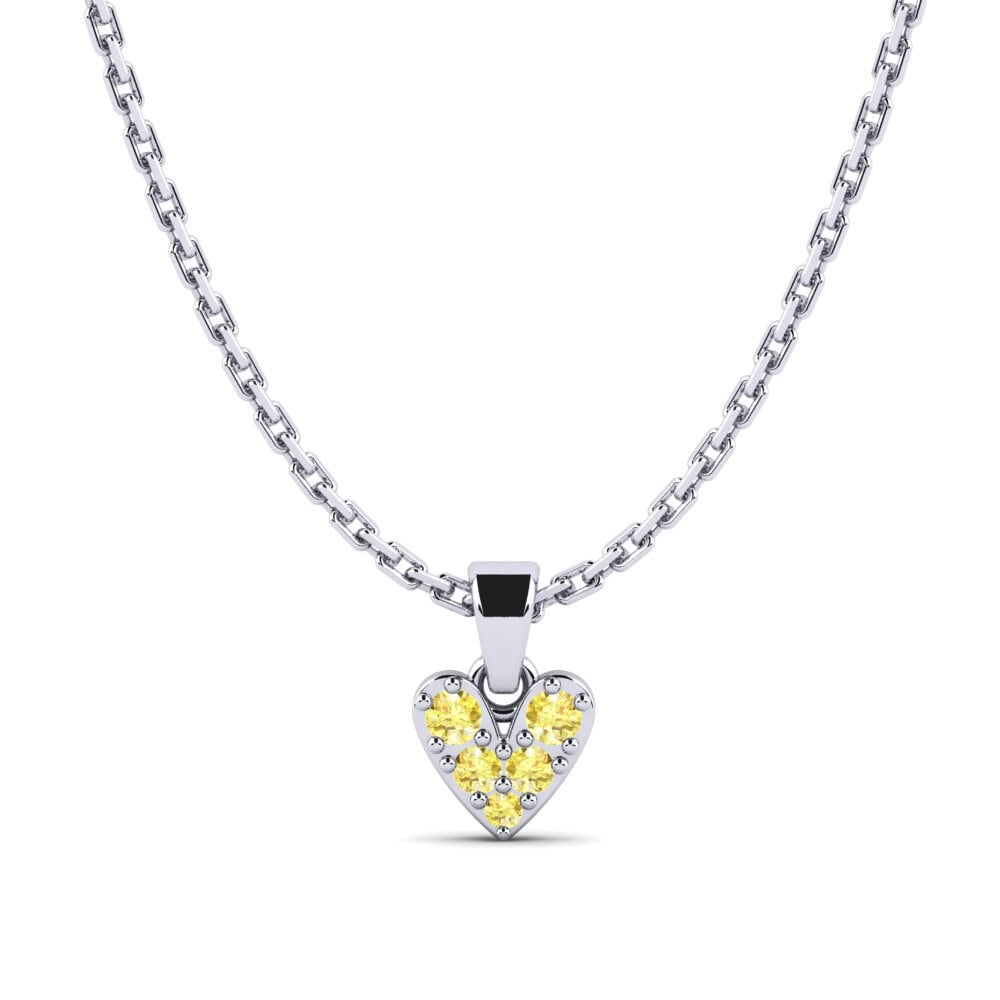 18k Oro Blanco Zafiro amarillo Colgante de Mujer Compoo