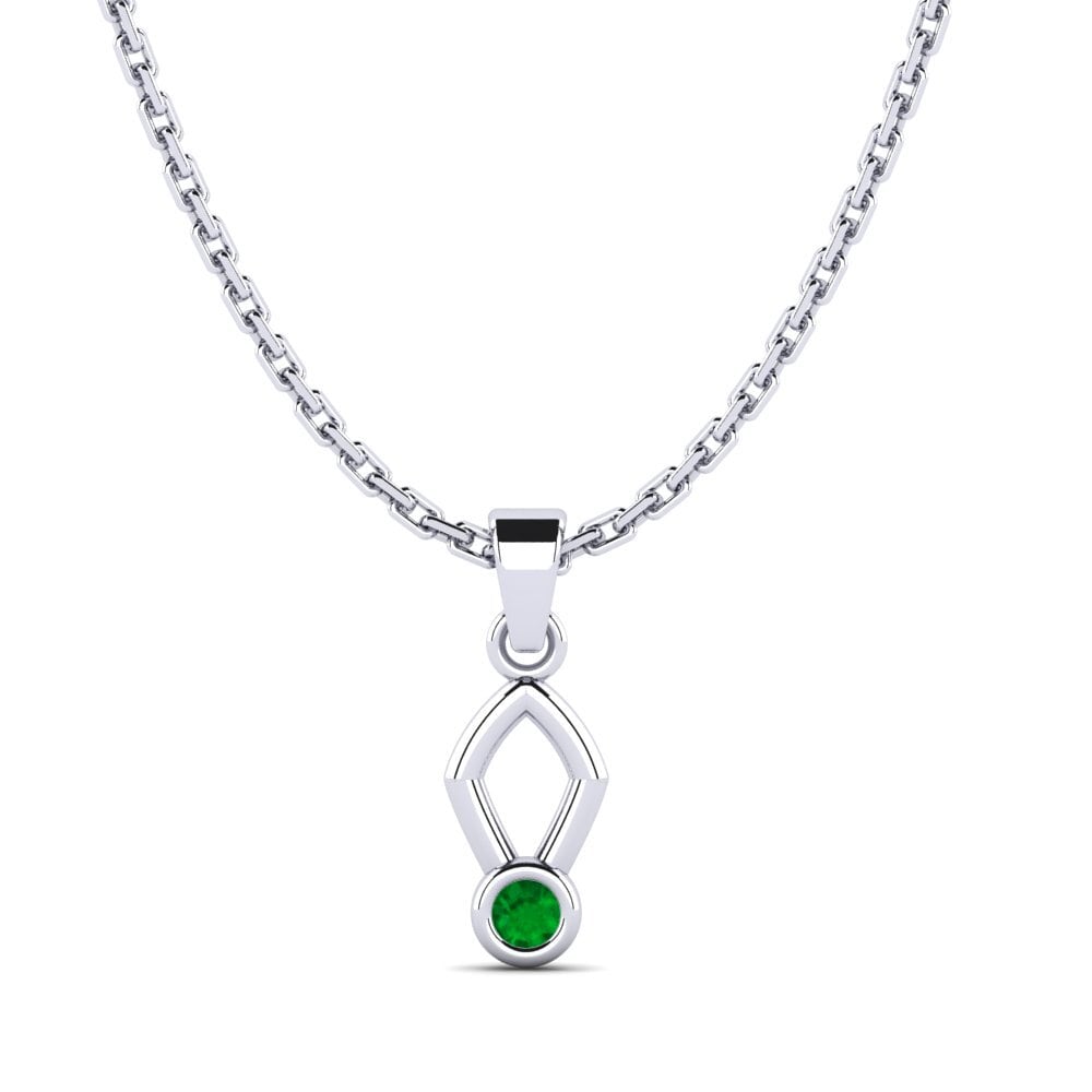 14k Oro Blanco Esmeralda Colgante de Mujer Contlearn