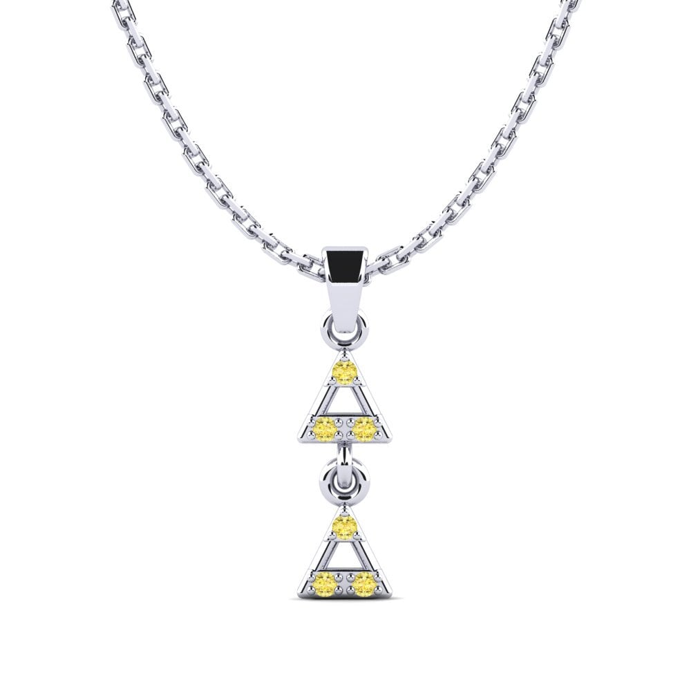 18k Oro Blanco Zafiro amarillo Colgante de Mujer Corridgeds