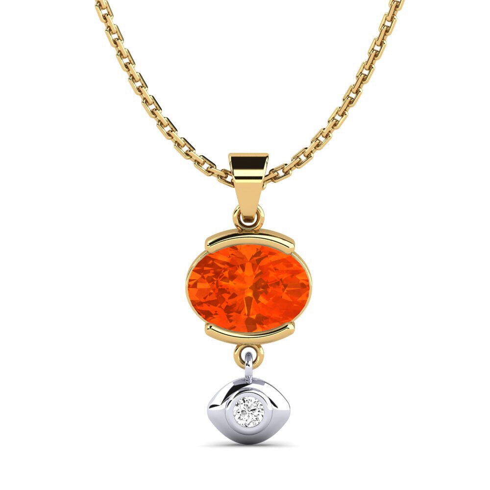 14k Oro Amarillo & Blanco Ópalo Fuego Colgante de Mujer Earlyn