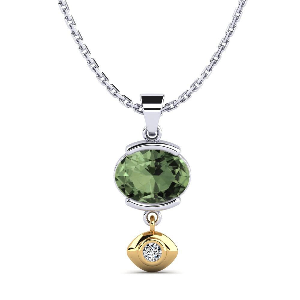 14k Oro Blanco & Amarillo Zafiro Verde Colgante de Mujer Earlyn