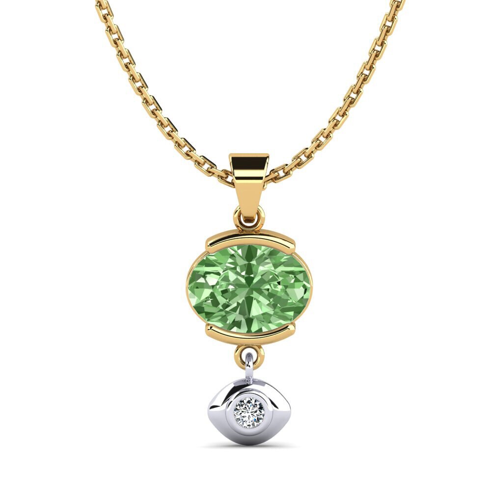14k Oro Amarillo & Blanco Diamante Verde Colgante de Mujer Earlyn