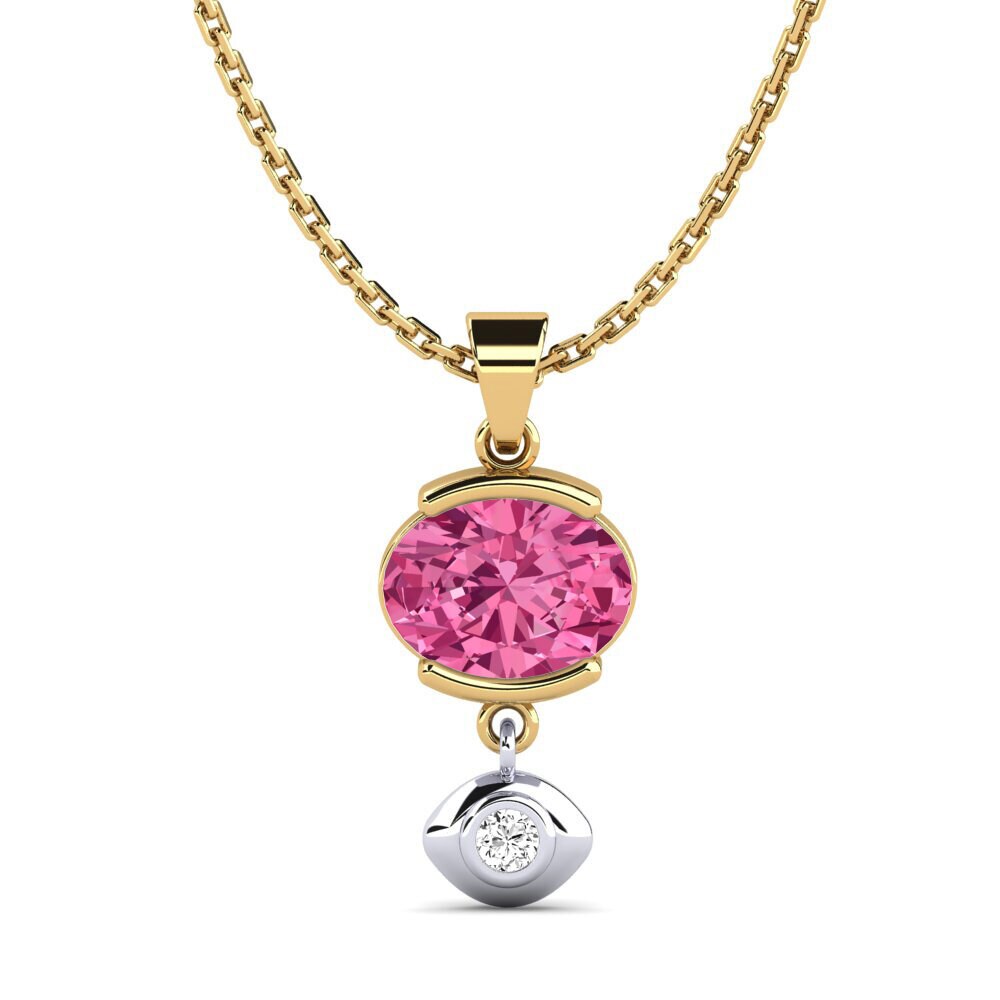 9k Oro Amarillo & Blanco Turmalina rosa Colgante de Mujer Earlyn