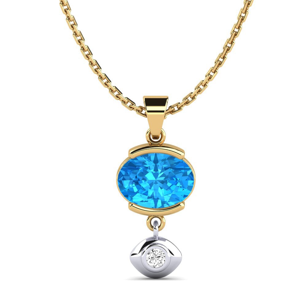 14k Oro Amarillo & Blanco Topacio azul Colgante de Mujer Earlyn