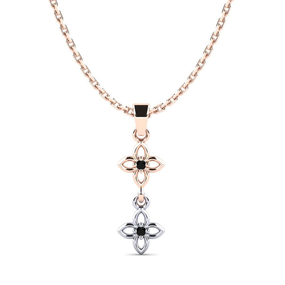 14k Oro Rosa & Blanco Zafiro negro Colgante de Mujer Nonpas