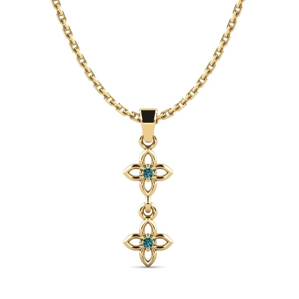 14k Oro Amarillo Diamante Azul Colgante de Mujer Nonpas