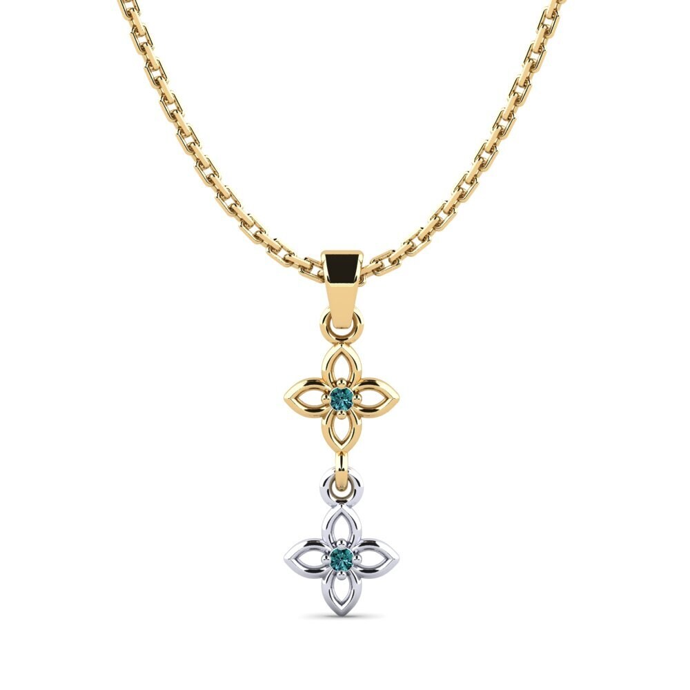 14k Oro Amarillo & Blanco Diamante Azul Colgante de Mujer Nonpas