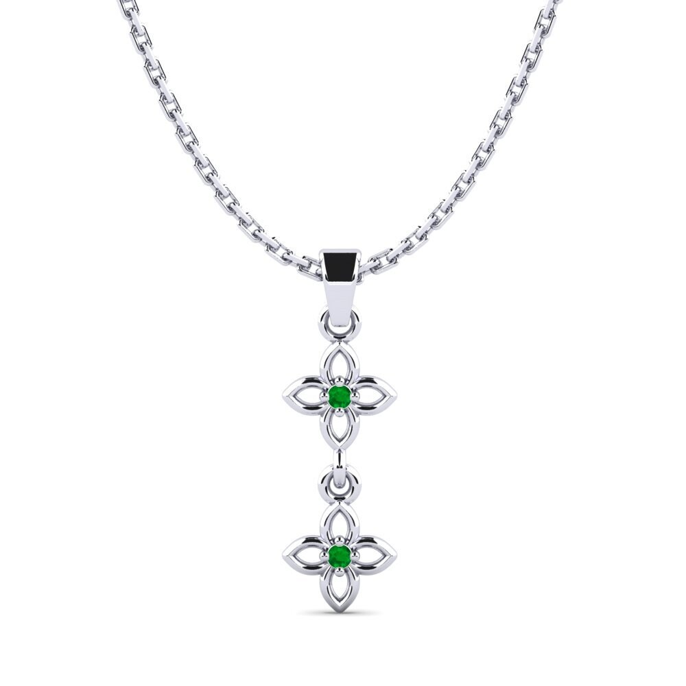14k Oro Blanco Esmeralda Colgante de Mujer Nonpas