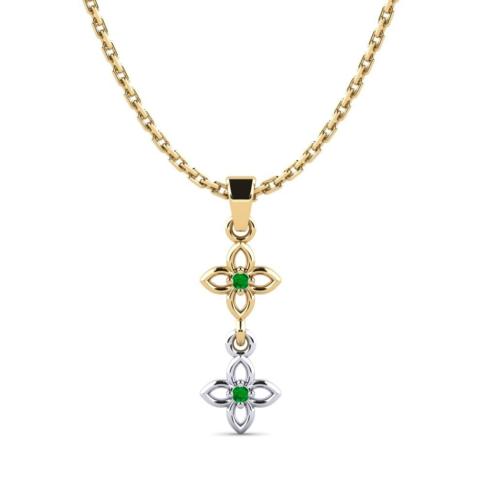 14k Oro Amarillo & Blanco Esmeralda Colgante de Mujer Nonpas