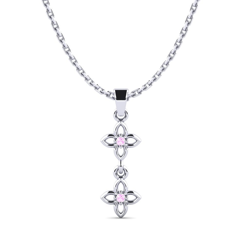 14k Oro Blanco Zafiro Rosado Colgante de Mujer Nonpas