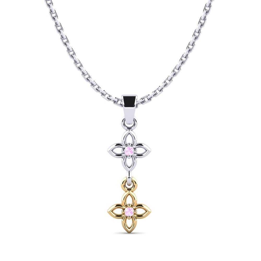 18k Oro Blanco & Amarillo Zafiro Rosado Colgante de Mujer Nonpas