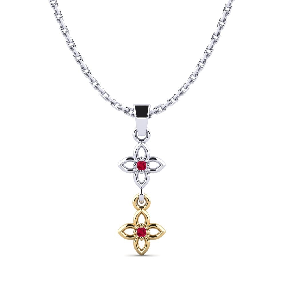 14k Oro Blanco & Amarillo Rubí Colgante de Mujer Nonpas