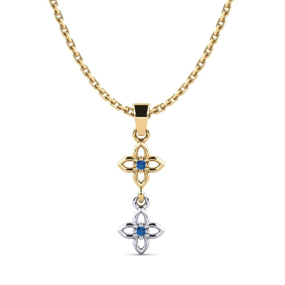 14k Oro Amarillo & Blanco Circonita Azul Oscuro Colgante de Mujer Nonpas