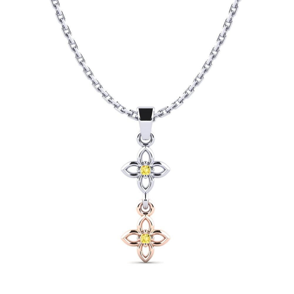 14k Oro Blanco & Rosa Zafiro amarillo Colgante de Mujer Nonpas