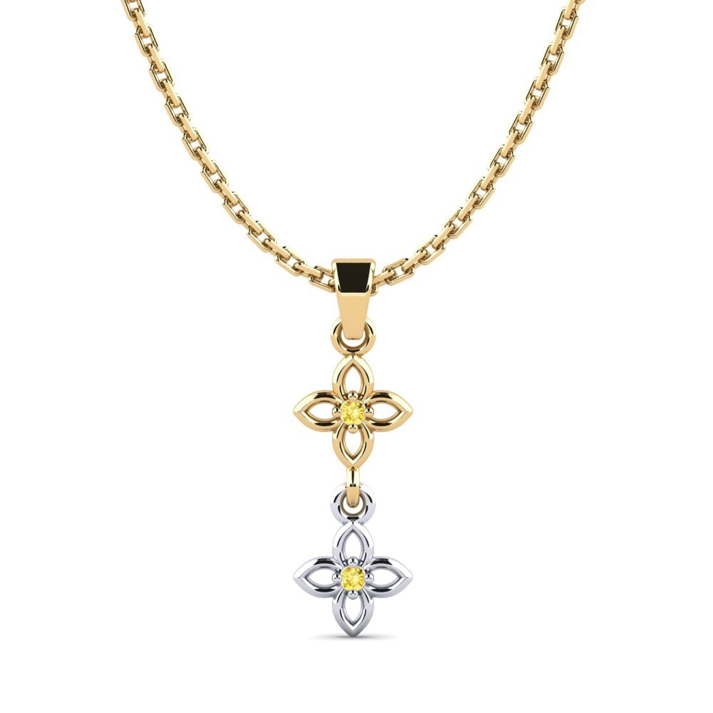 14k Oro Amarillo & Blanco Zafiro amarillo Colgante de Mujer Nonpas