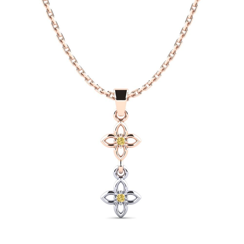 9k Oro Rosa & Blanco Diamante Amarillo Colgante de Mujer Nonpas