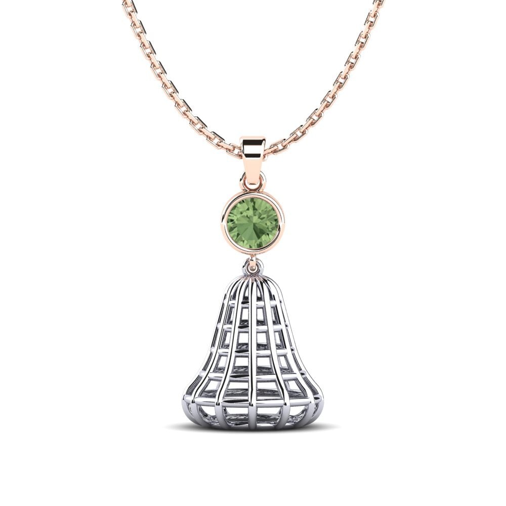 18k Oro Rosa & Blanco Zafiro Verde Colgante de Mujer Oizneret
