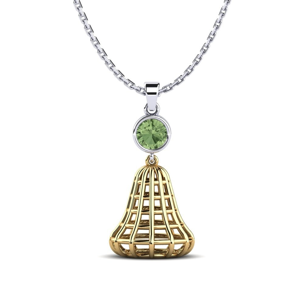 14k Oro Blanco & Amarillo Zafiro Verde Colgante de Mujer Oizneret