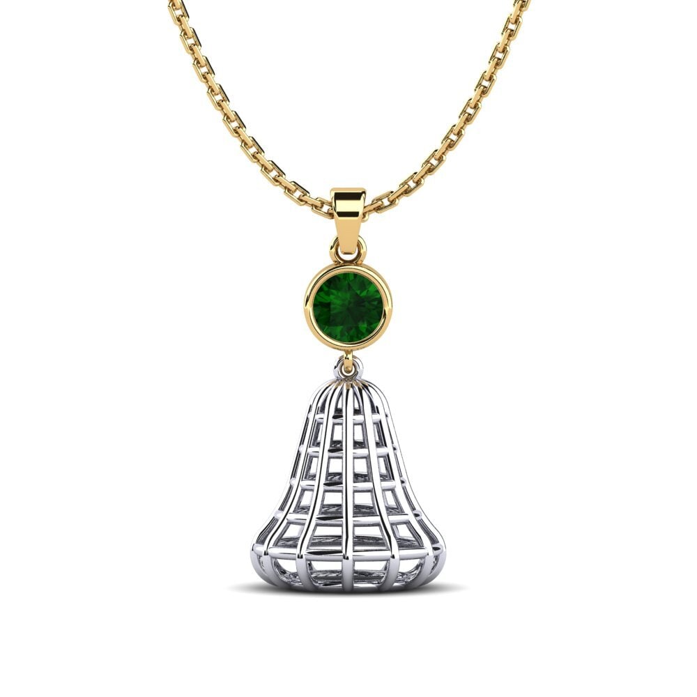 14k Oro Amarillo & Blanco Turmalina verde Colgante de Mujer Oizneret
