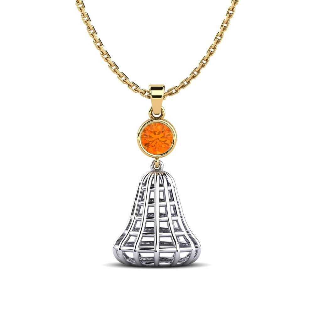14k Oro Amarillo & Blanco Zafiro Naranja Colgante de Mujer Oizneret