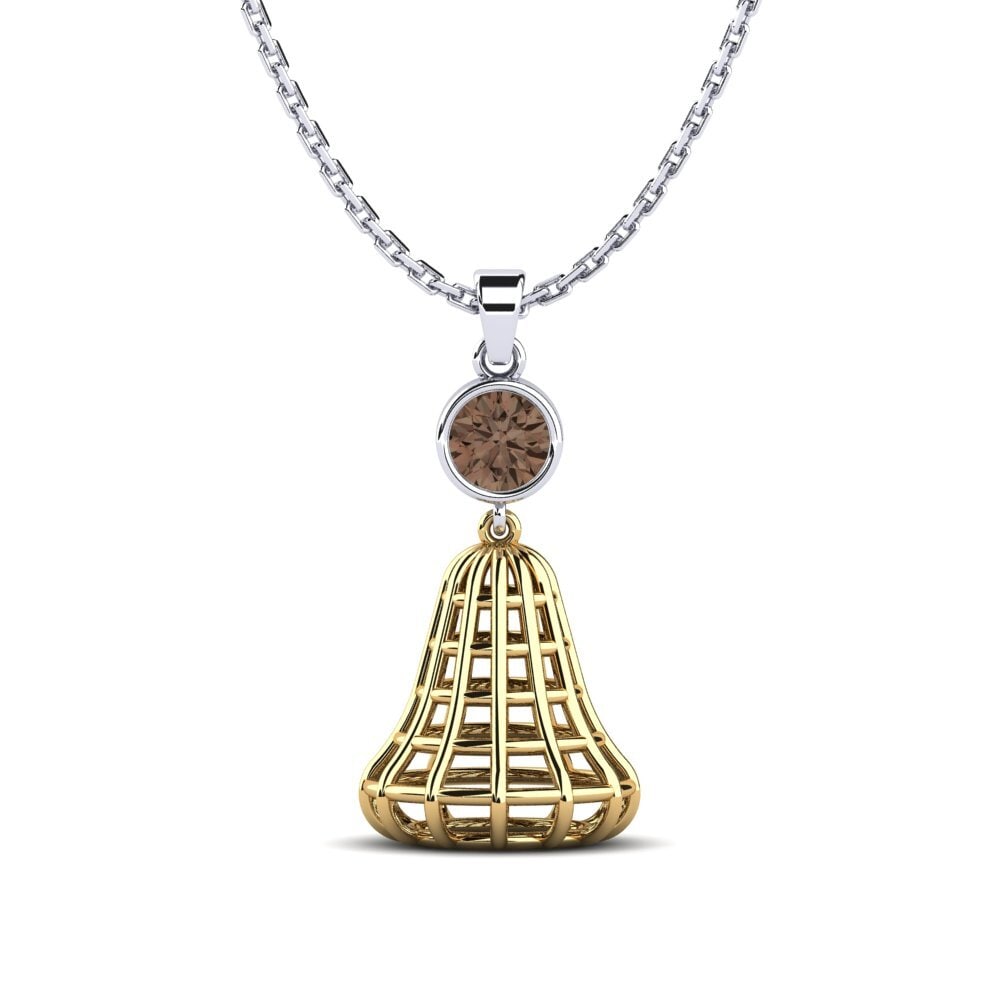 14k Oro Blanco & Amarillo Cuarzo humo Colgante de Mujer Oizneret