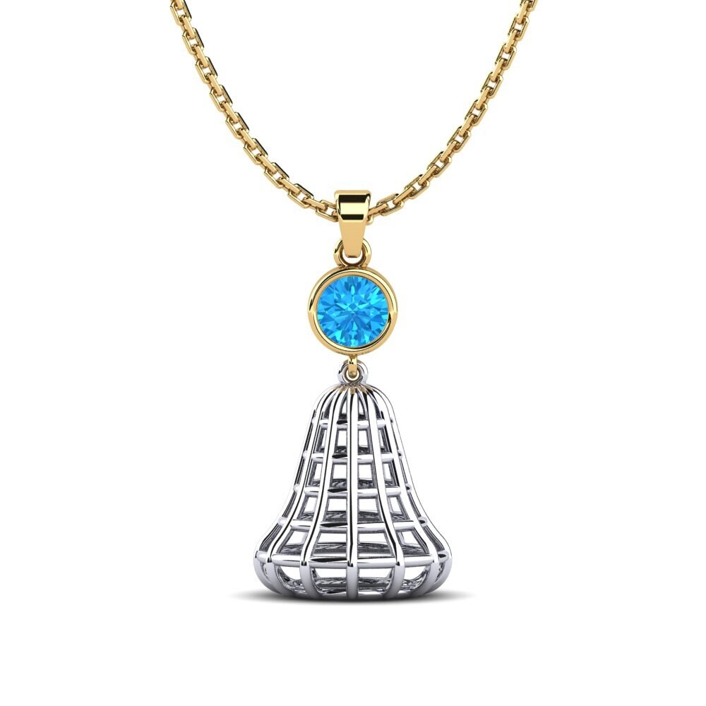 14k Oro Amarillo & Blanco Topacio azul Colgante de Mujer Oizneret