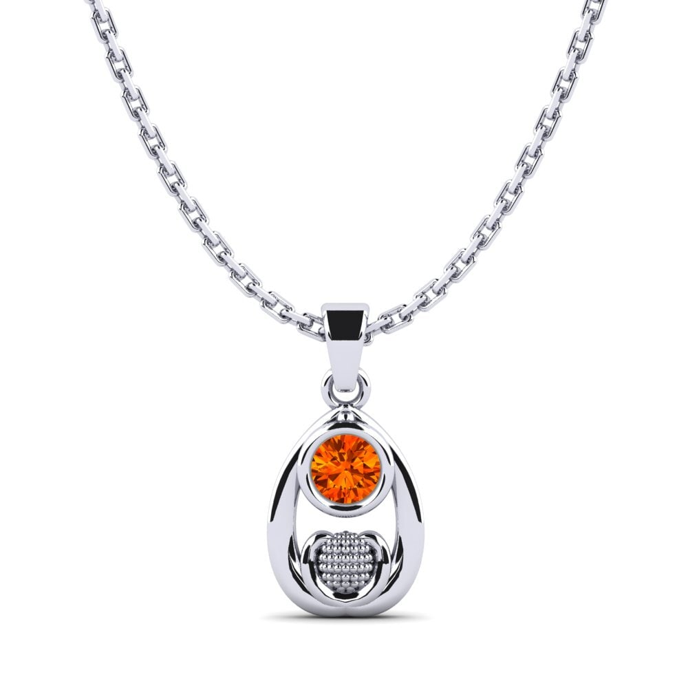 14k Oro Blanco Zafiro Naranja Colgante de Mujer Ranula