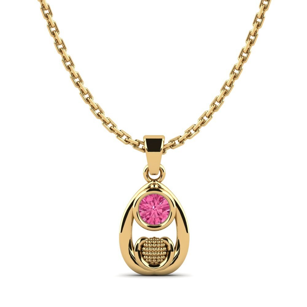 14k Oro Amarillo Turmalina rosa Colgante de Mujer Ranula