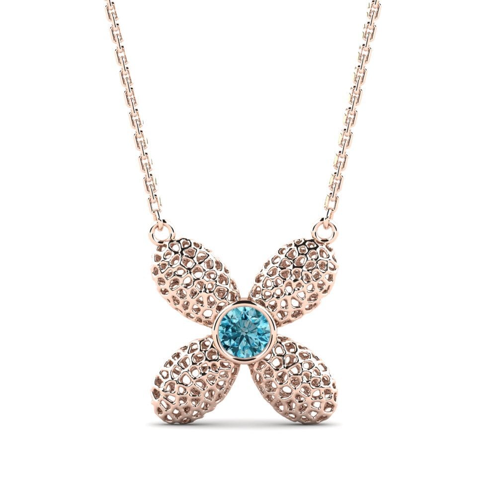 14k Oro Rosa Circón Azul Collar de Mujer Xueutcno