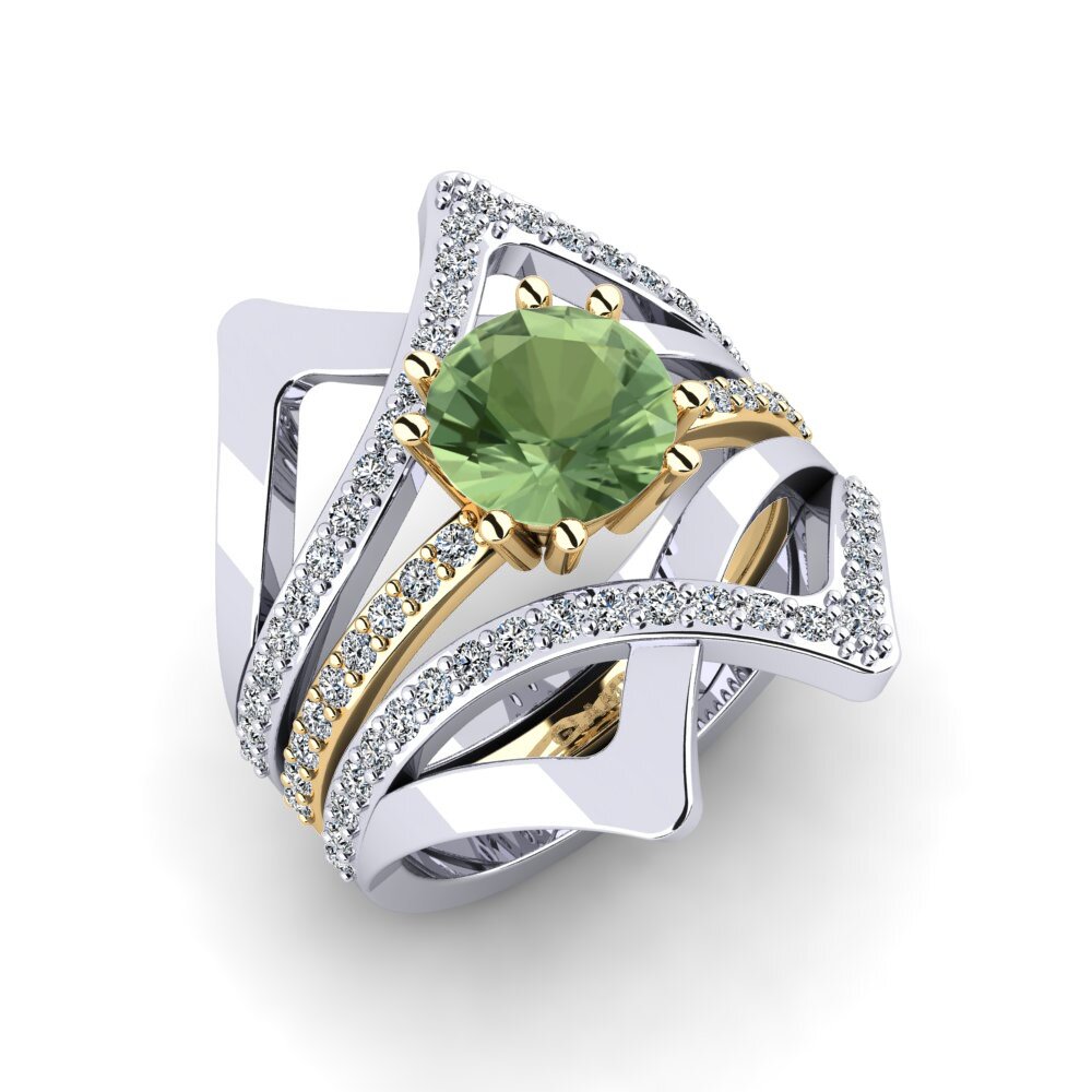 14ct White / Yellow Gold Green Sapphire Ring Aftio - SET