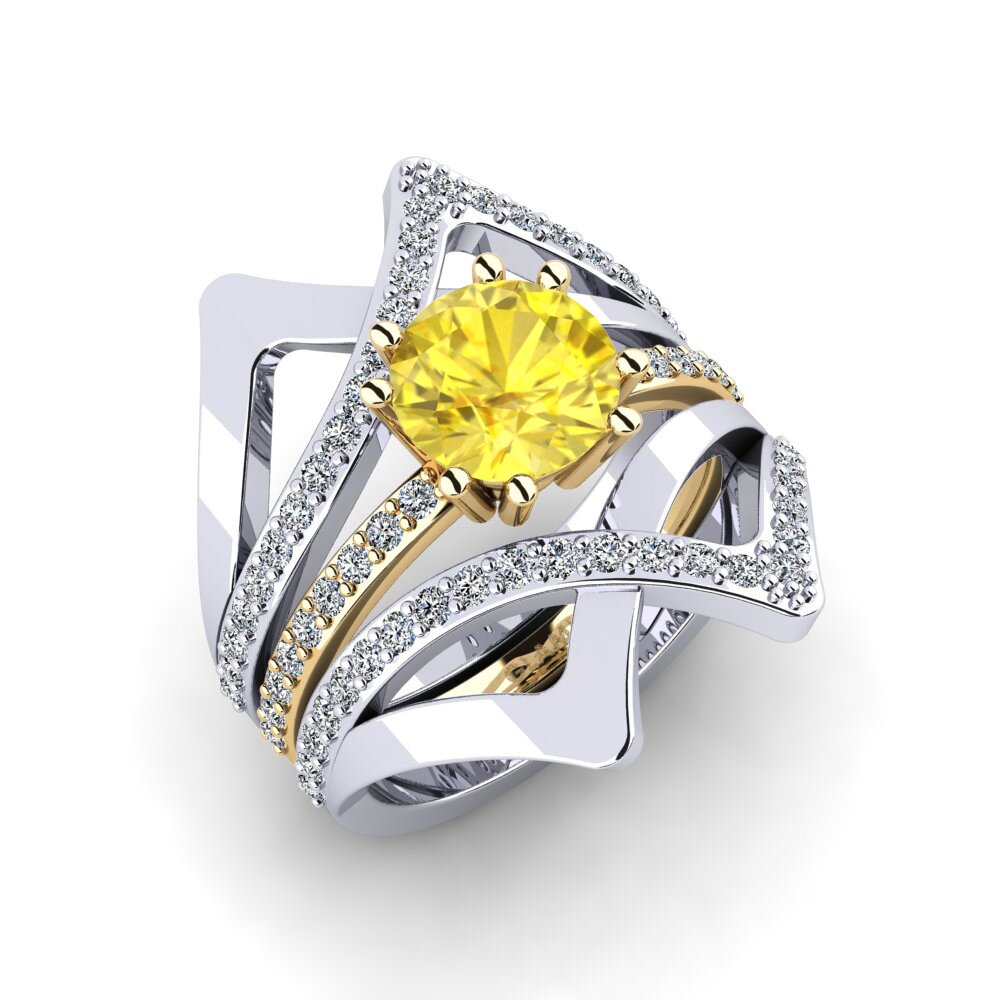 14ct White / Yellow Gold Yellow Sapphire Ring Aftio - SET