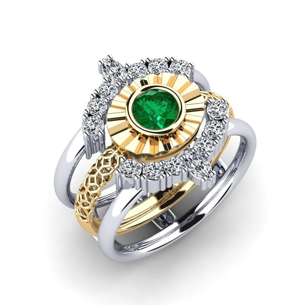 Or Blanc & Jaune 18k Émeraude (créée en laboratoire) Bague Annike - SET
