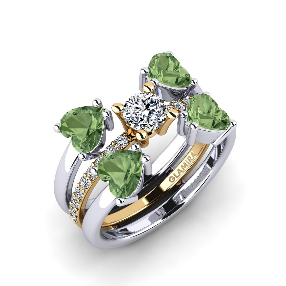 14ct White / Yellow Gold Green Sapphire Ring Biceng - SET