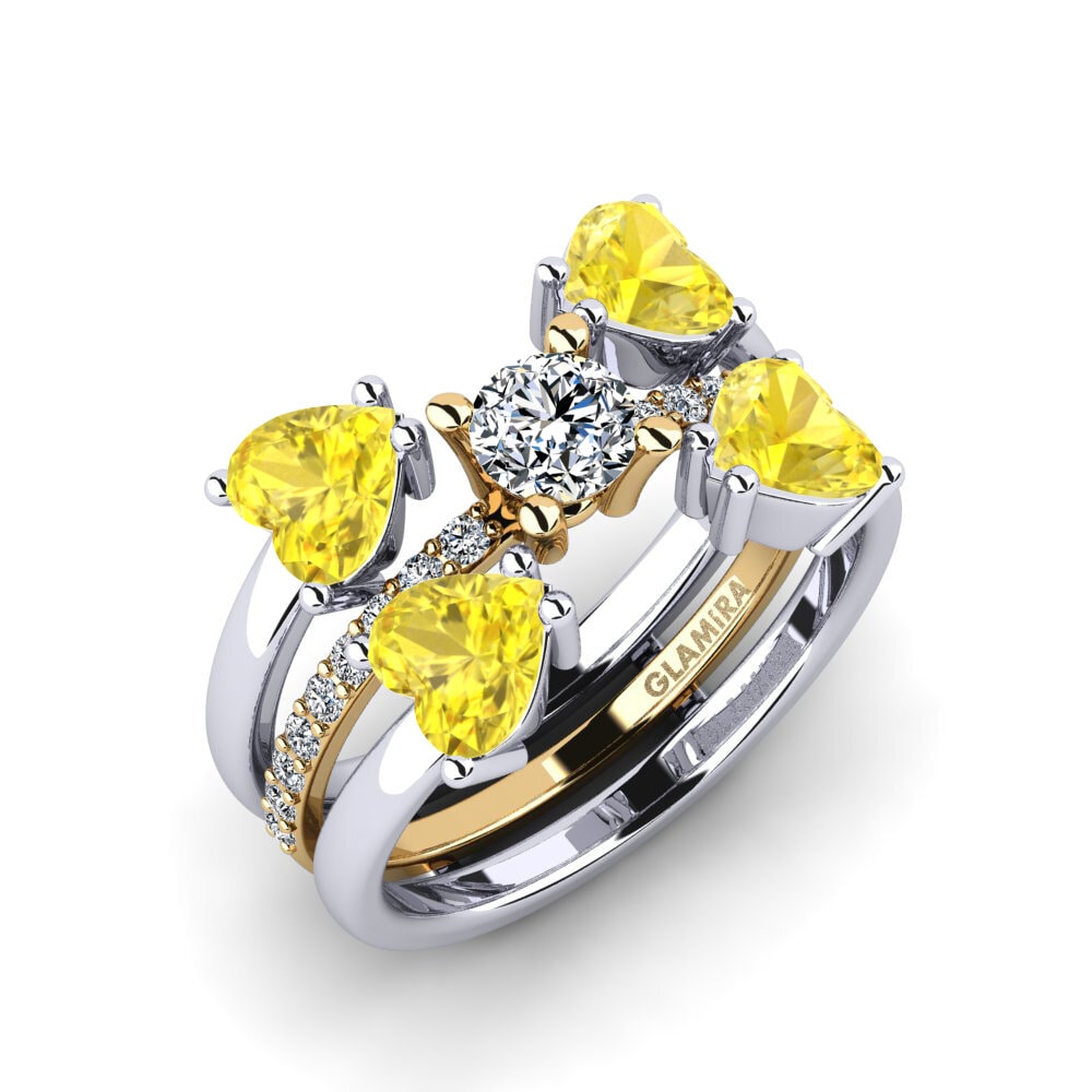 14ct White / Yellow Gold Yellow Sapphire Ring Biceng - SET