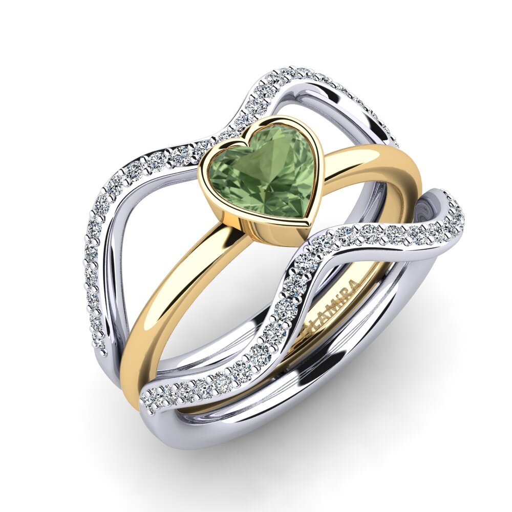 14ct White / Yellow Gold Green Sapphire Ring Bifin - SET